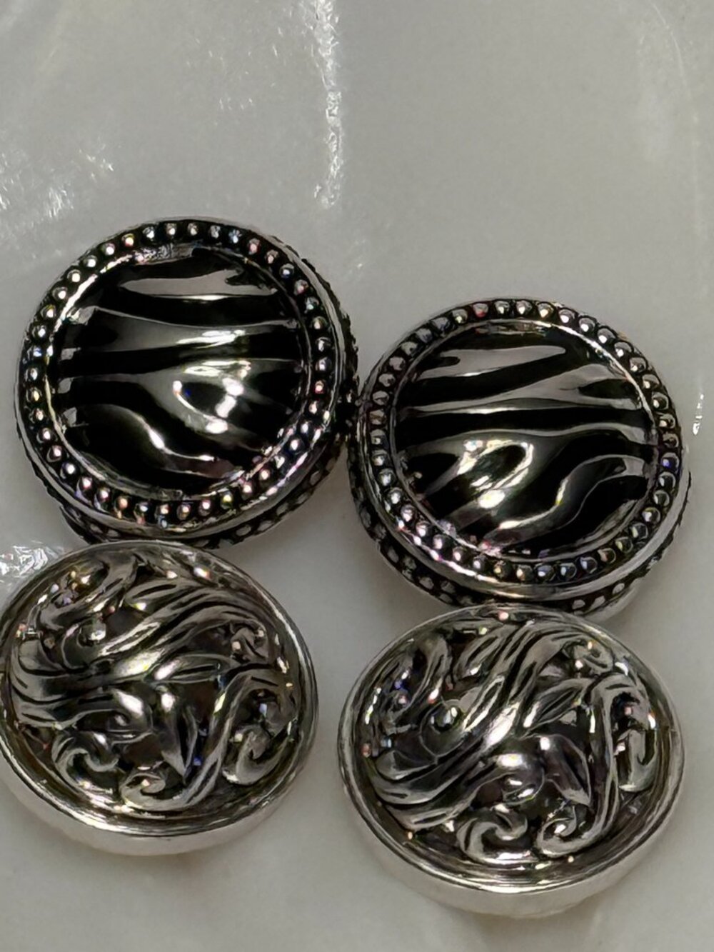 NEW 2 Pairs Clip On Earrings Silver Tone Round Striped Floral Convertible NWT
